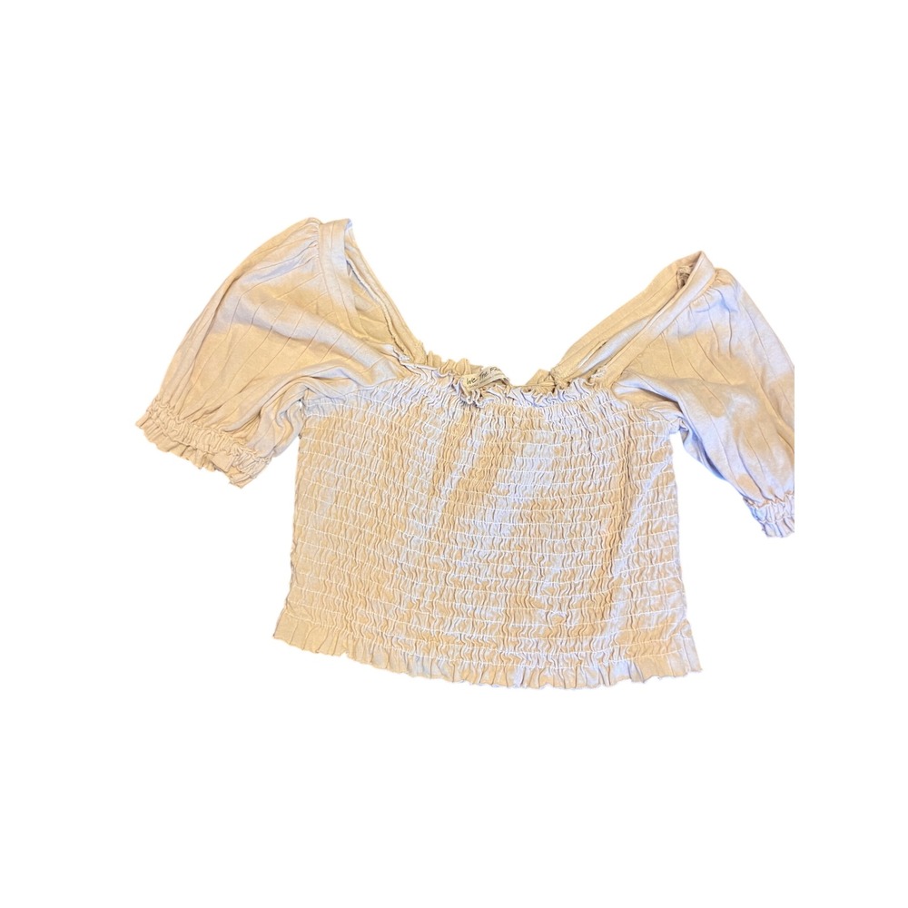 We The Free Free People Smocked‎ Crop Top Cream Puff Sleeve XS Boho Festival